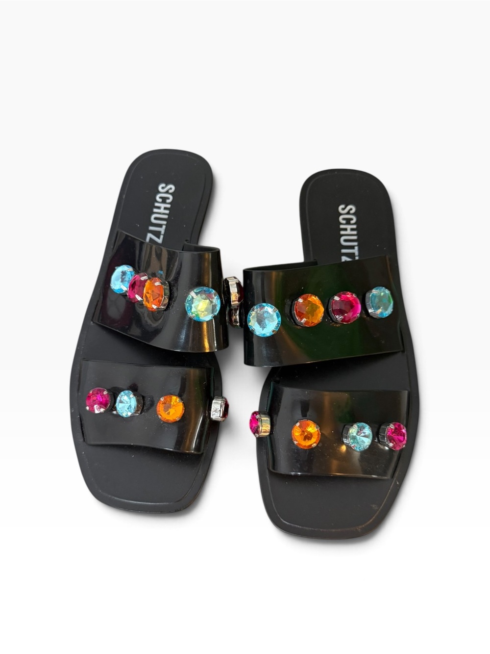 Schutz Lizzie Crystal Jeweled Jelly Slide Sandals